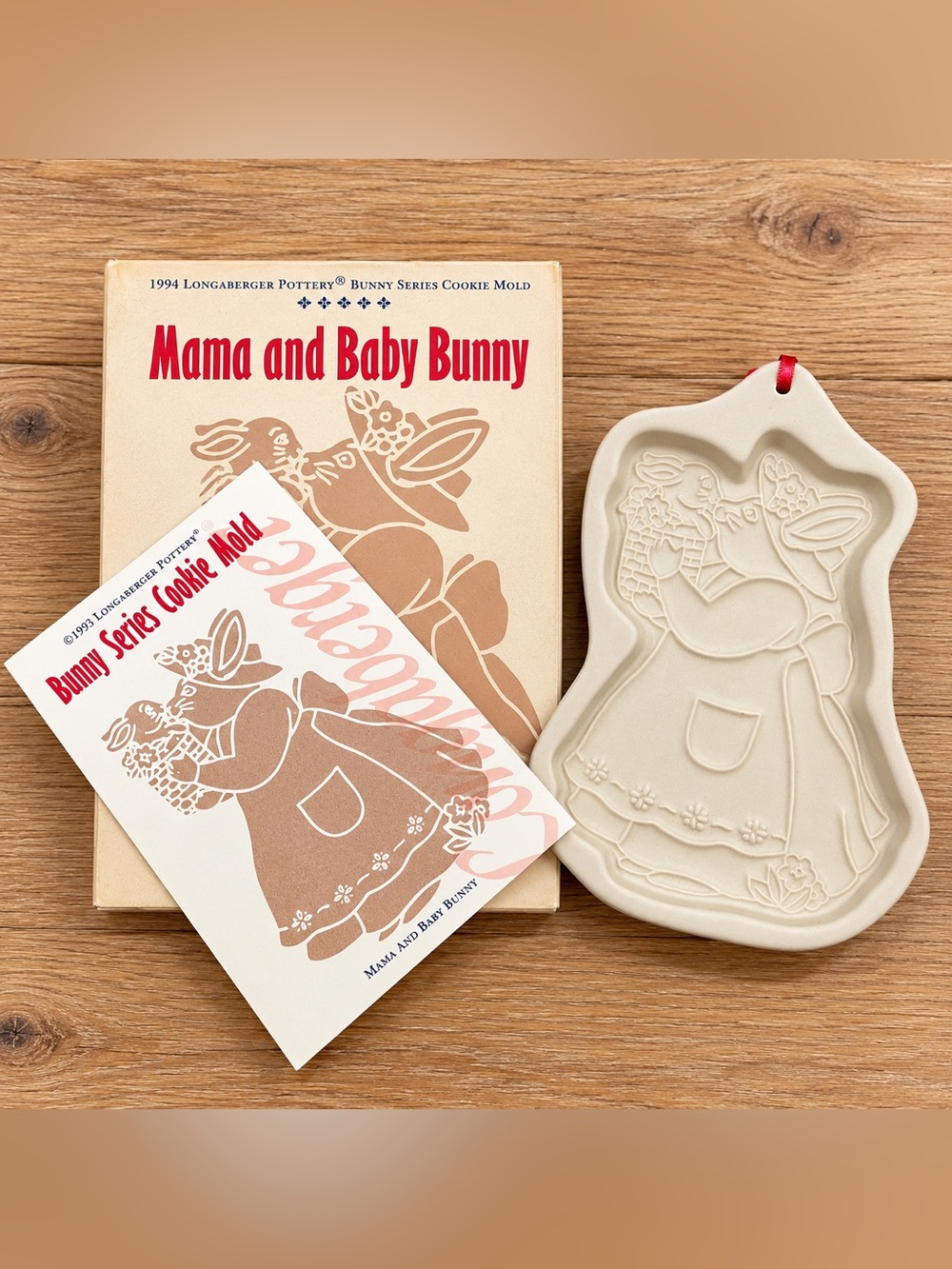 1994 Longaberger Mama & Baby Bunny Cookie Mold Box Booklet USA Vintage